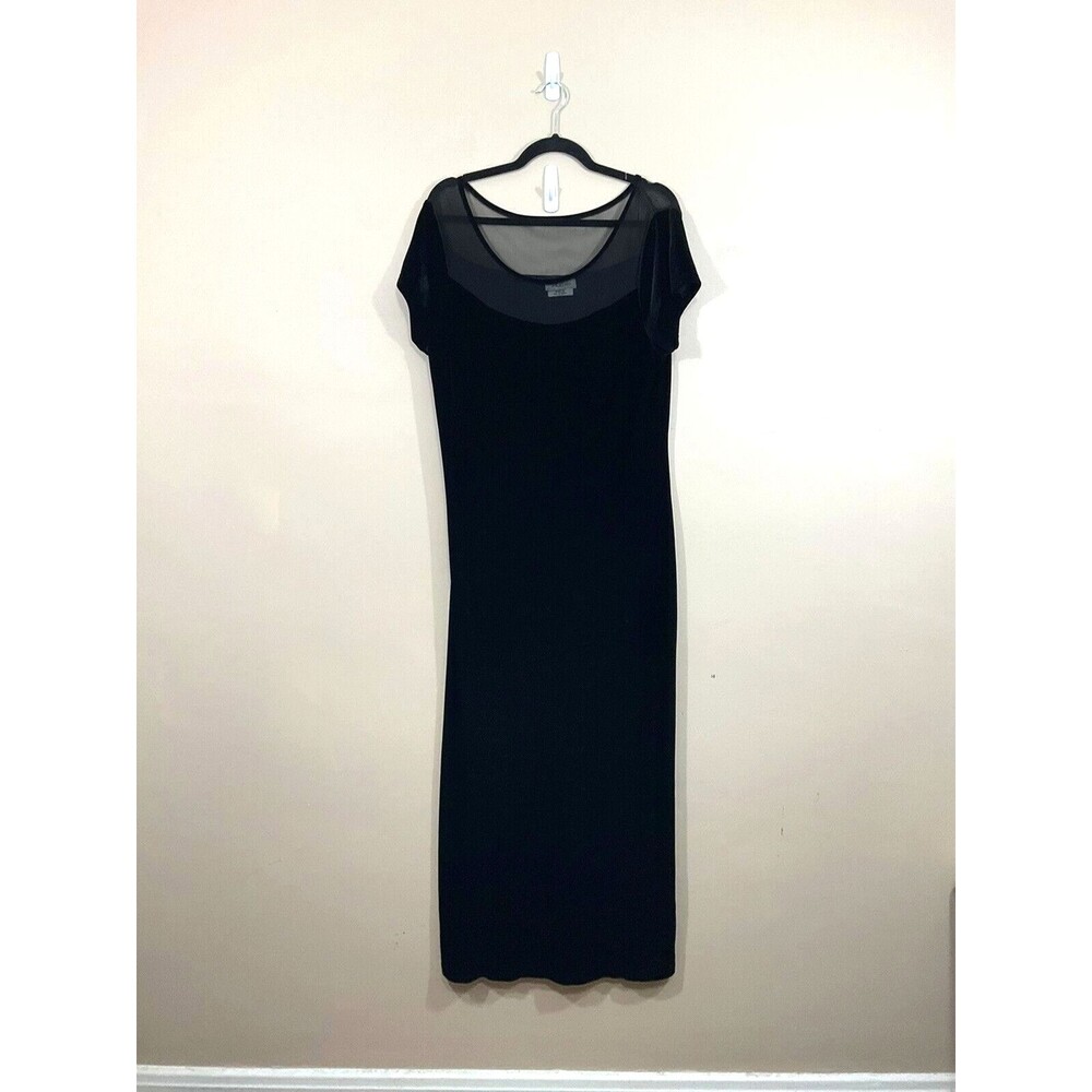 VTG AGB Womens Velvet Maxi Dress 12 Black Goth Witch 90s Formal Grunge Vamp